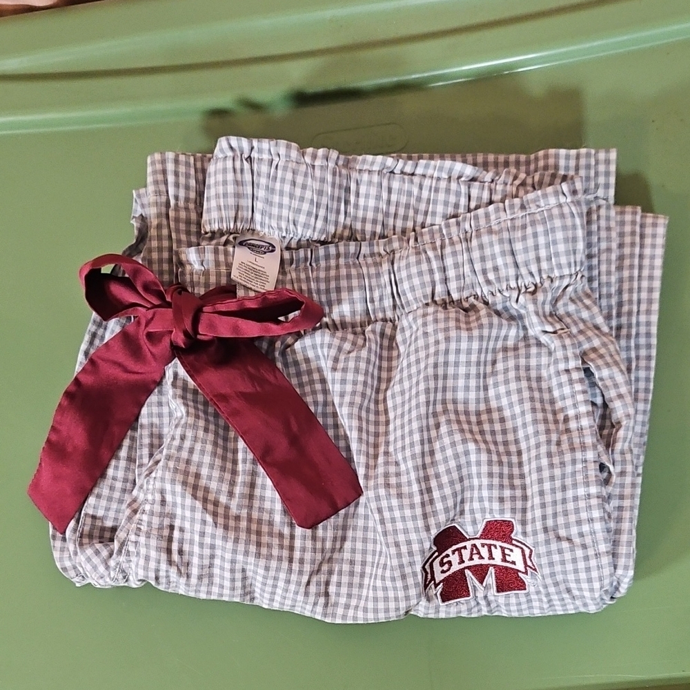 Mississipi State Checkered  Lounge Bottoms with Maroon Bow